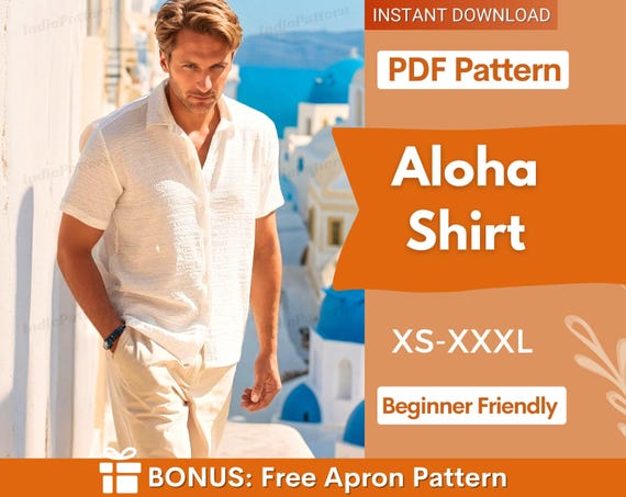 Aloha Shirt Sewing Pattern, Men Shirt Pattern, Tropical shirt pattern, Sewing Pattern for Men, Men Sewing Pattern, Men's Summer Shirt