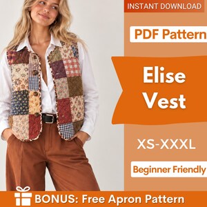 Elise Vest Sewing Pattern | Front Tie Top Pattern | Vest Pattern | Top sewing pattern | Women Sewing Patterns | Quilted Vest, Patchwork Vest