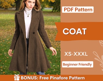 Coat Pattern | Winter Coat Sewing Pattern | Long Coat PDF Pattern | Winter Jacket Sewing Pattern PDF | Women Sewing Pattern