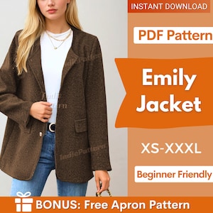 Jacke Schnittmuster | Mantel Schnittmuster | Frauen Schnittmuster | Schnittmuster für Anfänger | Frauen Jacke Mantel Winter Muster, Easy Jacke
