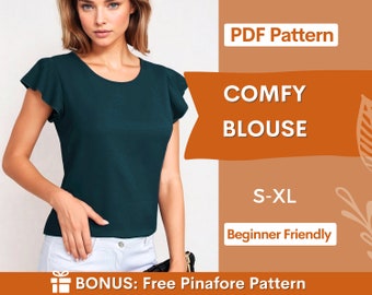 Women Blouse Sewing Pattern PDF, Top Blouse Pattern, Ruffled Blouse Pattern, Top sewing pattern, woman blouse pattern PDF, Digital Pattern