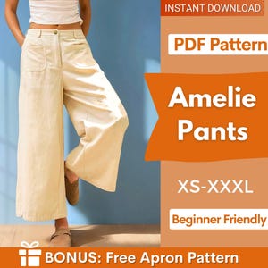 Modello di pantaloni per donna / Modelli di cucito / Modello di cucito per pantaloni / Modello di pantaloni a gamba larga, Modello di cucito per pantaloni da donna