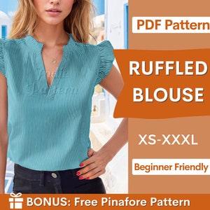 Blouse Sewing Pattern, XS- XXL, Top Blouse Pattern PDF, Ruffled Blouse Pattern, Easy Pattern, Top sewing pattern, woman blouse pattern easy