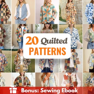 Paket med 20 quiltade sömnadsmönster | Symönster för kvinnor | Symönster för jackor | Västmönster | Lapptäcksmönster | Mönster för rockar för kvinnor