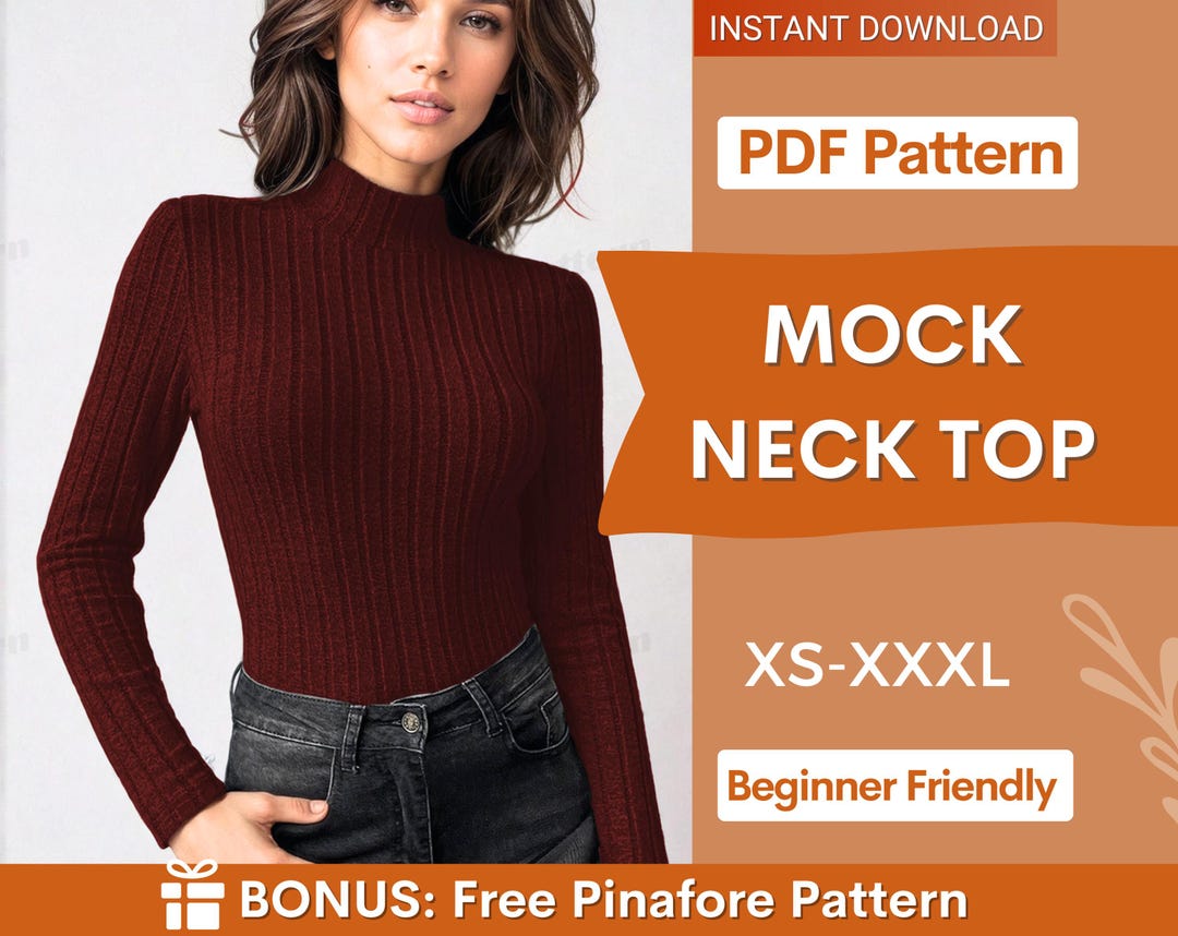 Mock Neck Top Sewing Pattern Long Sleeve Shirt Top Pattern Womens Mock ...