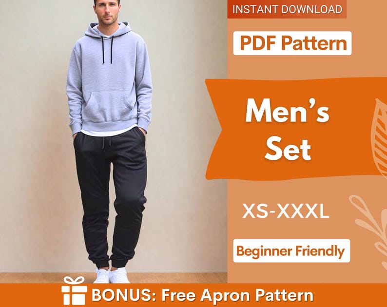 Hoodie & Joggers Patterns for Men, Loungewear Pattern Men, Sweatpants pattern men, Sweatshirt Men Pattern, Men Joggers Patterns image 1