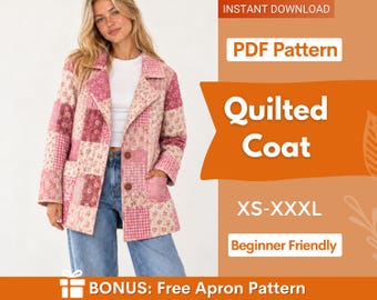 Naaipatroon voor een jas | Jaspatroon | Naaipatronen | Patchwork naaipatroon voor dames | Jas voor beginners, gewatteerde jas