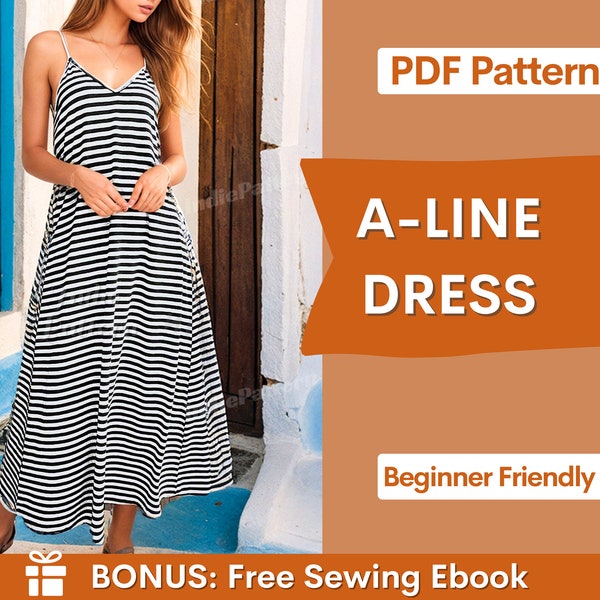 Easy Dress Sewing Pattern | Cami Dress Pattern | Sleeveless Long Dress Pattern | PDF Sewing Pattern | Dress pattern | Summer Dress Pattern