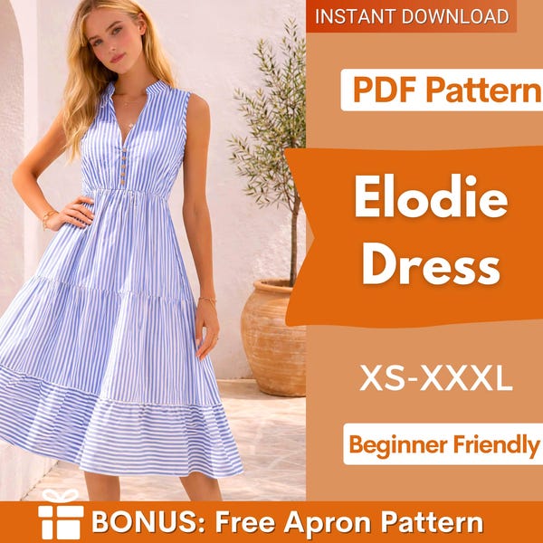 Elodie Dress Sewing Pattern | Dress Pattern | Sewing Pattern for Women | Tiered Dress | Sleeveless Dress | Beginner Sewing Pattern Dress
