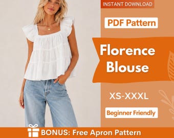 Florence Blouse Sewing Pattern | Top Pattern | Women Sewing Pattern | Easy Blouse Pattern | Beginner Sewing Pattern Blouse | Sewing Patterns
