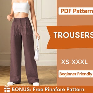 Pants Pattern for Women XS-XXXL Sewing Patterns Trousers Sewing Pattern Wide Leg Pants Pattern Sewing Pattern Pants Women Sewing image 1