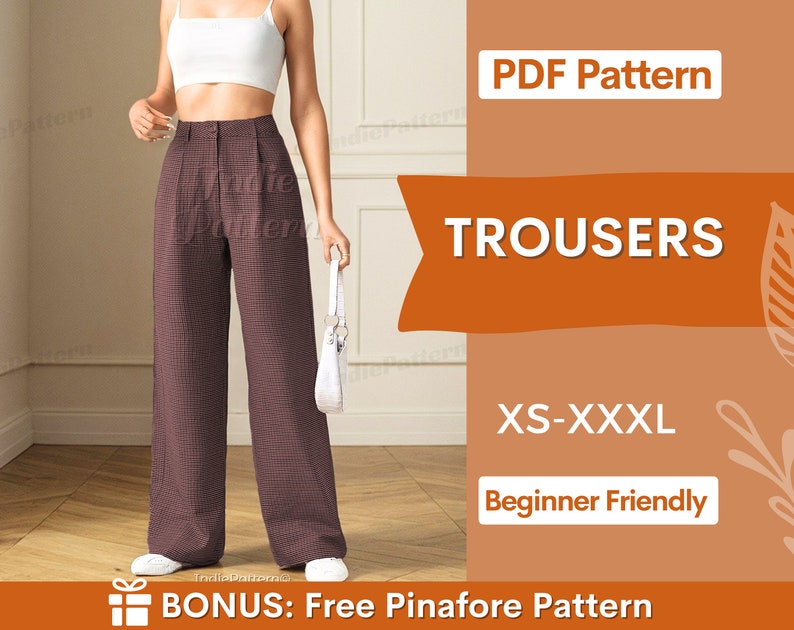 Pants Pattern for Women XS-XXXL Sewing Patterns Trousers Sewing Pattern Wide Leg Pants Pattern Sewing Pattern Pants Women Sewing image 1