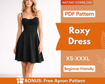 Roxy Dress Sewing Pattern | XS-XXXL | Prom Dress Pattern | Summer Dress | Women Sewing Pattern | Backless Dress, Open Back Dress, Mini Dress