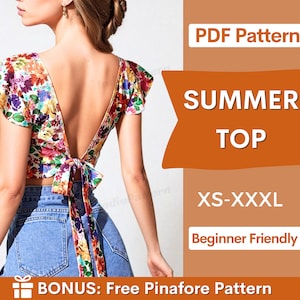 Top Sewing Pattern | XS-XXXL| Tie Back Top Pattern | Ruffled Top Pattern | Crop Top Pattern | Backless Top | Open Back Top, Easy pattern PDF