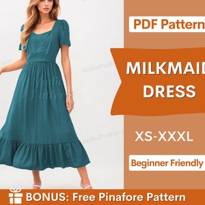 Milkmaid Dress Pattern | XS-XXXL | Dress Sewing Pattern | Cottagecore dress pattern | Prom Dress Pattern | Women Sewing Pattern | Maxi Dress