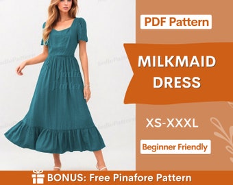 Milkmaid Dress Pattern | XS-XXXL | Dress Sewing Pattern | Cottagecore dress pattern | Prom Dress Pattern | Women Sewing Pattern | Maxi Dress