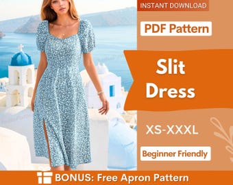 Slit Dress Pattern | XS-XXXL | Milkmaid Dress Sewing Pattern | Summer Dress Pattern | Women Sewing Pattern | Sleeve Dress PDF Pattern