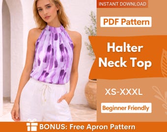 Halter Neck Top Sewing Pattern | Top Pattern | Women Sewing Pattern | Blouse Pattern | Halter Top Sewing Pattern | Top Blouse Women Sewing
