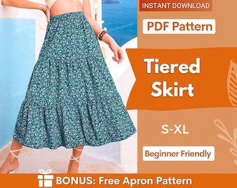 Tiered Skirt Sewing Pattern for Women PDF | Skirt PDF Sewing Pattern | Long Skirt Pattern | Beginner Sewing Pattern | Women Sewing Pattern
