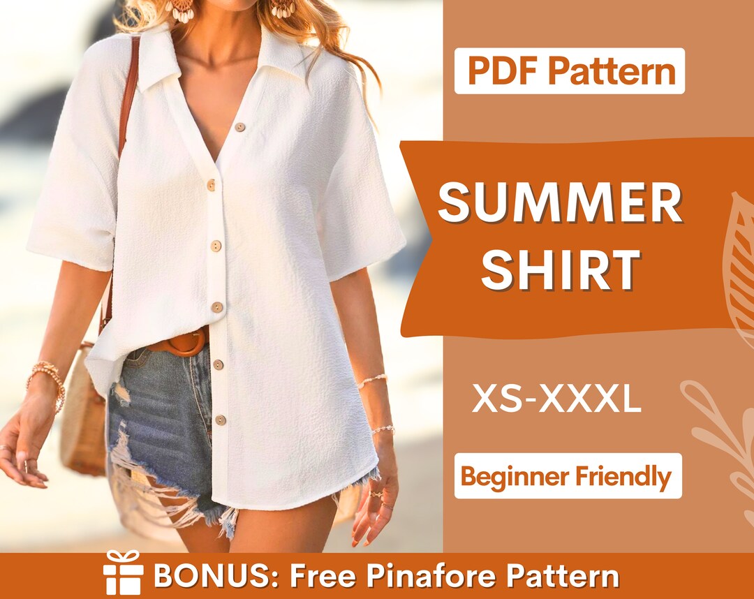 Women Shirt Sewing Pattern, Shirt Pattern, Short Sleeve Shirt Pattern