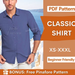 Mens Shirt Pattern, Shirt Pattern for Men, Button Up Shirt Pattern, Mens Sewing Pattern, Shirt Pattern, Sewing Patterns for Men