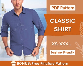 Mens Shirt Pattern, Shirt Pattern for Men, Button Up Shirt Pattern, Mens Sewing Pattern, Shirt Pattern, Sewing Patterns for Men