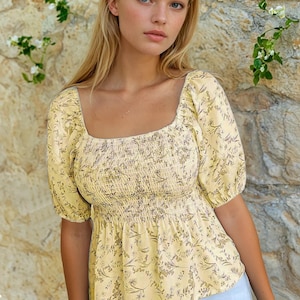 Blouse Sewing Pattern, Top Pattern, Milkmaid Top Blouse Pattern, Peplum Top, Peplum Blouse, Cottagecore Pattern, Shirred Top Pattern image 3