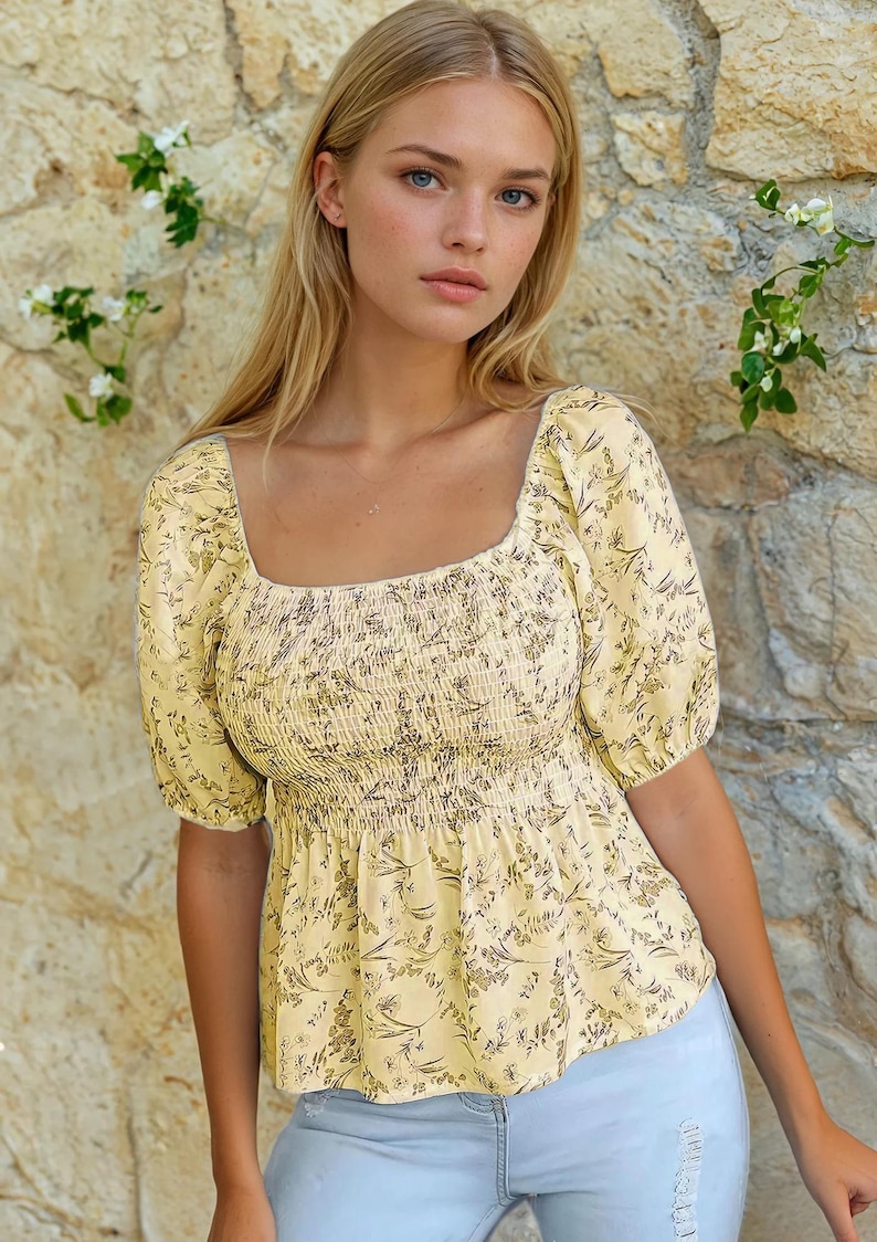 Blouse Sewing Pattern, Top Pattern, Milkmaid Top Blouse Pattern, Peplum Top, Peplum Blouse, Cottagecore Pattern, Shirred Top Pattern image 3