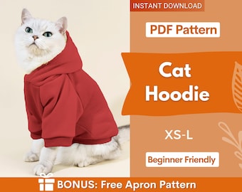 Cat Pattern, Cat Hoodie Sewing Pattern, Sewing Pattern Pet, Pattern for Cat,  Pet Pattern, Sewing pattern for Cat, Cat Hoodie