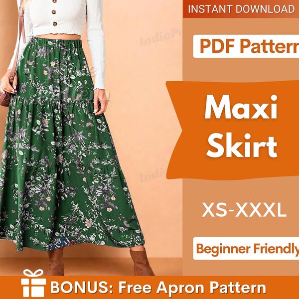 Patron de jupe longue | TP-XXXL | Jupe PDF Patron de couture | Patron de jupe | Patron de couture pour débutants | Patron de couture femme, patron de jupe longue