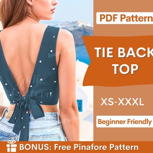 Tie Back Top Pattern, Women Pattern, Easy Top Pattern, Sewing Patterns for Women, Crop Top, Tank Top, Tie Top, Knot Top Pattern