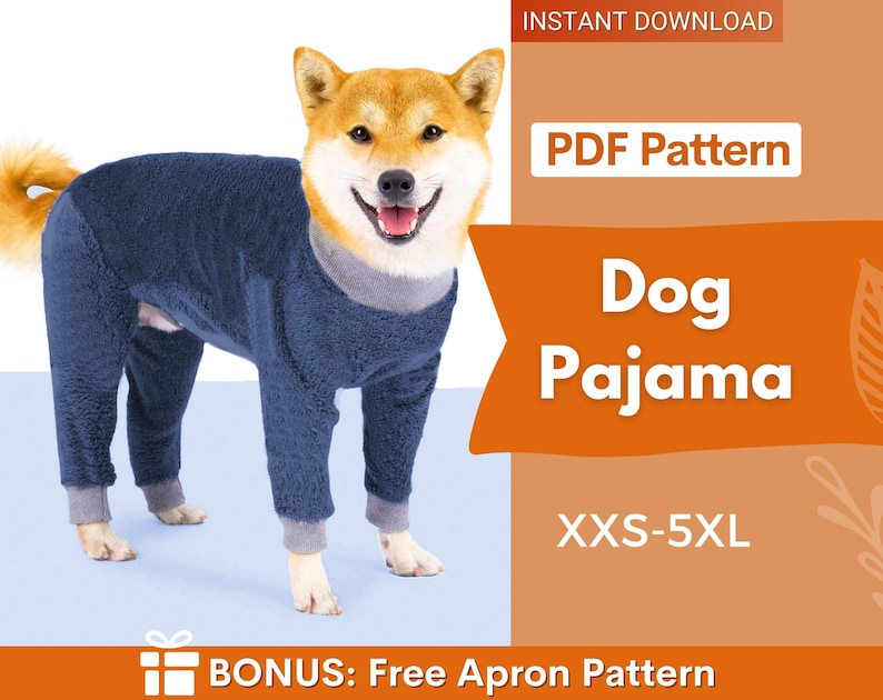Dog Pajama Pattern, Dog Pattern, Dog Sewing Pattern, Dog Pajama, Pattern for dog, Dog Jacket Pattern, Dog Top Pattern, Dog Jumpsuit image 1