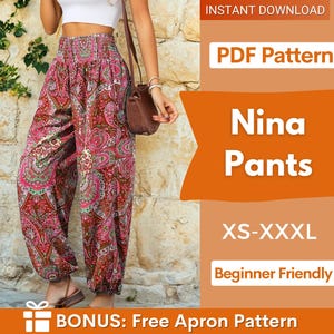 ハイウエストパンツ型紙 | XS-XXXL | ハーレムパンツ型紙 | 快適パンツ型紙 | レディースパンツ型紙 | 初心者向けソーイング型紙