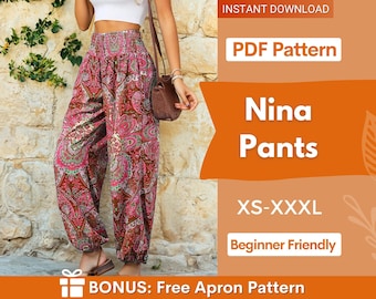 Cartamodello per pantaloni a vita alta / XS-XXXL / Cartamodello per pantaloni harem / Cartamodello per pantaloni comodi / Cartamodello per pantaloni da donna / Cartamodello per principianti