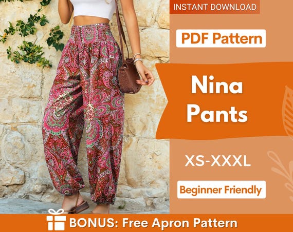 High Waisted Pants Pattern | XS-XXXL | Harem Pants Pattern | Comfy Pants Sewing Pattern | Women Pants Pattern | Beginner Sewing Pattern