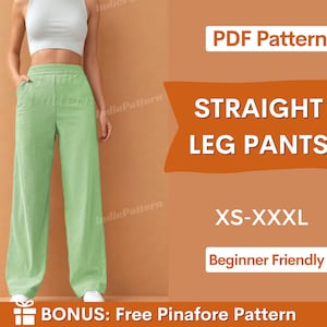 Straight Leg Pants Sewing Pattern | Trousers Pattern | Pants Pattern | Women Sewing Pattern | High Waisted Pants PDF Pattern