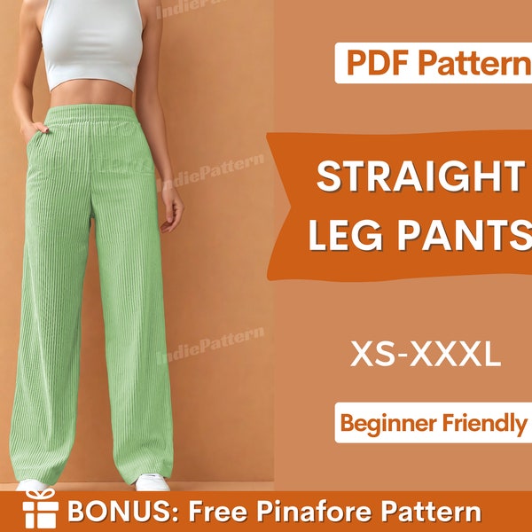 Schnittmuster für Hosen mit geradem Bein | Hosenmuster | Hosenmuster | Schnittmuster für Damen | PDF-Muster für hoch taillierte Hosen