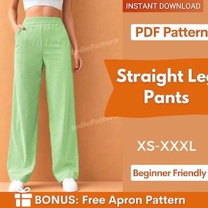 Patrón de costura para pantalones de pierna recta / Patrón de pantalones / Patrón de pantalones / Patrón de costura para mujer / Patrón PDF para pantalones de cintura alta