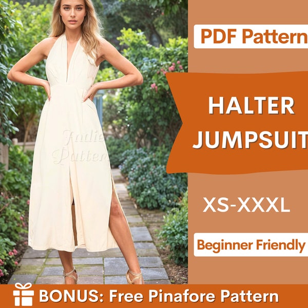 Halter Jumpsuit Pattern | Sewing Patterns | Women Pattern| Jumpsuit Sewing  Pattern | Overalls Pattern | Slit Jumpsuit | Summer Jumpsuit
