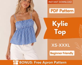 Kylie Peplum-Top-Schnittmuster, Damen-Schnittmuster, Sommer-Top-Schnittmuster, Schnittmuster für Damen, Trägertop, Blusen-Schnittmuster für Damen