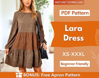 Dress Sewing Pattern | Long Sleeved Dress Pattern | Dress Pattern | Midi Dress Pattern | Women Sewing Pattern | Beginner Dress Pattern