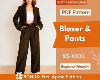 Sewing Pattern for Women | Pants Pattern | Blazer Pattern | Trouser Pattern | Sewing Patterns | Women Pants Pattern PDF, High Waist Pants