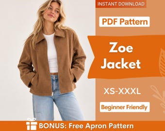 Women Jacket Sewing Pattern, Zip Up Jacket Pattern, Women Jacket Sewing Pattern, Crop Jacket, Short Jacket, Women Pattern Zipper Jacket