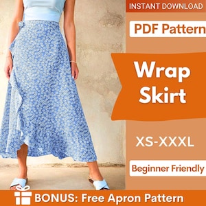 Wrap Skirt Pattern | Maxi Skirt Pattern | Women Sewing Pattern | Sewing Patterns | Summer Skirt Sewing pattern | Ruffle Hem Wrap Skirt
