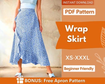 Wrap Skirt Pattern | Maxi Skirt Pattern | Women Sewing Pattern | Sewing Patterns | Summer Skirt Sewing pattern | Ruffle Hem Wrap Skirt