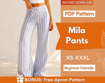 Naaipatroon broeken voor dames | XS-XXXL | Wijd uitlopende broek | Naaipatroon broek | Wijde broek | Lage taille broek dames naaipatroon