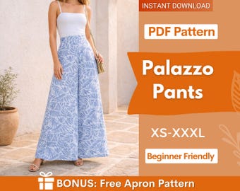 Women Palazzo Pants Sewing Pattern | Palazzo Pants Pattern | Wide Leg Pants Pattern, Trousers Pattern, Sewing Patterns, Women Sewing Pattern