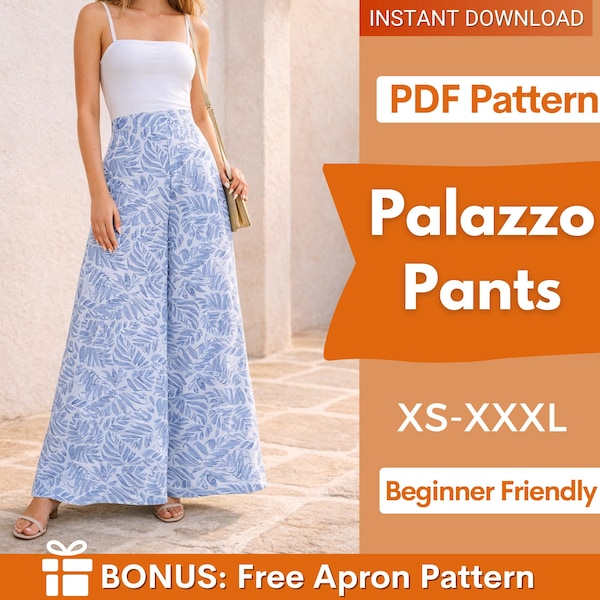 Women Palazzo Pants Sewing Pattern | Palazzo Pants Pattern | Wide Leg Pants Pattern, Trousers Pattern, Sewing Patterns, Women Sewing Pattern