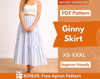 Ginny Tiered Maxi Skirt Sewing Pattern | Skirt Pattern | Women Skirt Pattern | Sewing Patterns | Women Sewing Pattern, Long Skirt Pattern