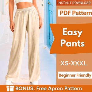 Patron de couture de pantalons à taille élastique pour femme | Patron de pantalon | Patron de pantalon | Patron de couture femme | Patron PDF de pantalon taille haute